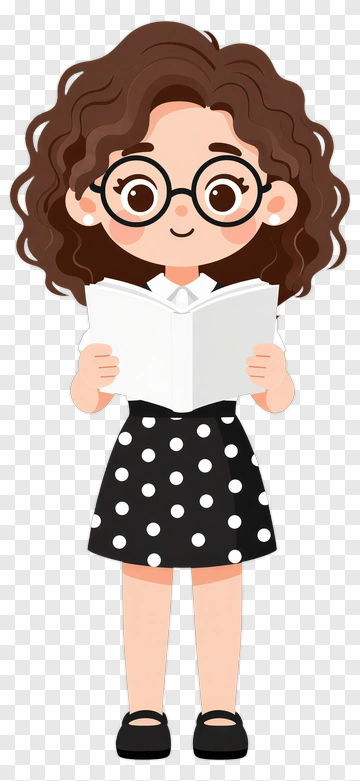 Cartoon Girl Reading A Book PNG