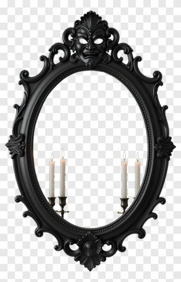 Ornate Black Mirror With Candles PNG