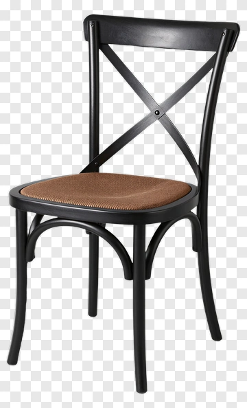Black Wooden Chair With Brown Seat Cushion PNG