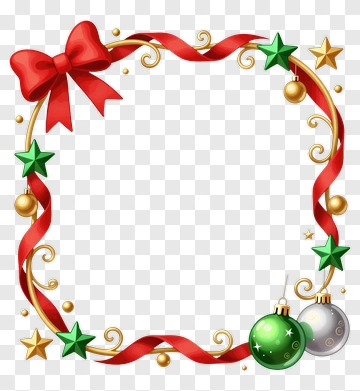 Christmas Frame With Red Ribbon And Ornaments PNG