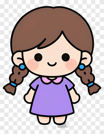 Cartoon Girl With Braids Wearing A Purple Dress PNG