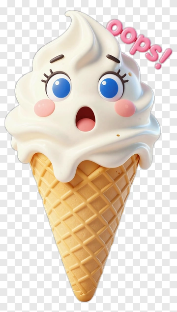 Cartoon Ice Cream Cone With Surprised Expression PNG