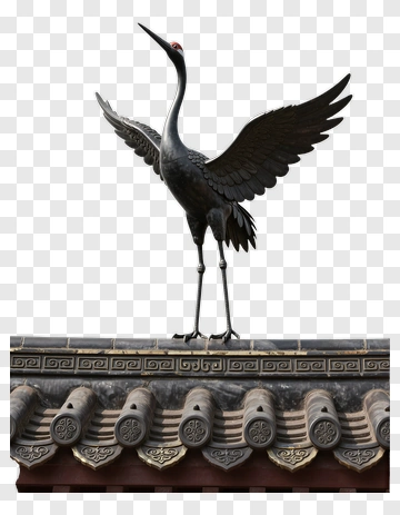 Black Crane On A Traditional Roof PNG