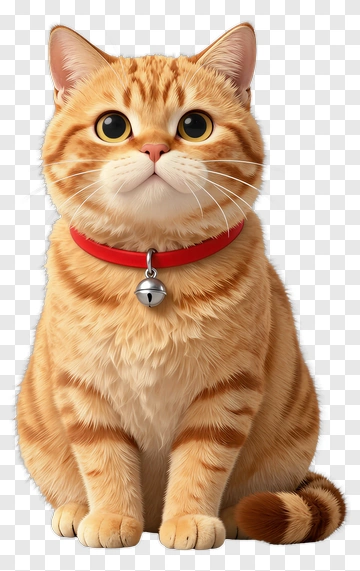 3D Orange Cat With Red Collar PNG