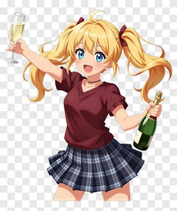 Anime Girl Celebrating With Champagne PNG