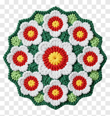 Colorful Crochet Flower Arrangement PNG