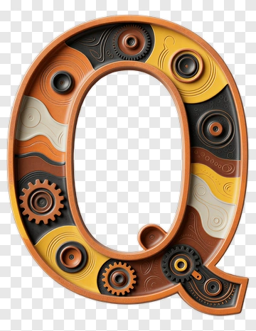 3D Letter Q With Gears And Colorful Design PNG