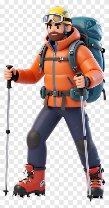 3D Hiker Wearing An Orange Jacket And Backpack PNG