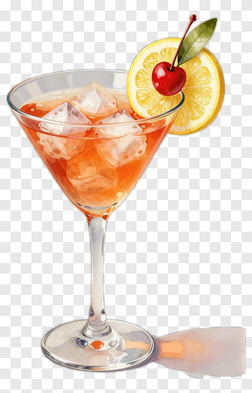 Colorful Cocktail In A Glass With Lemon And Cherry PNG