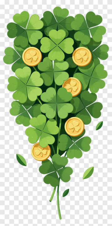 Clover Leaves With Gold Coins PNG