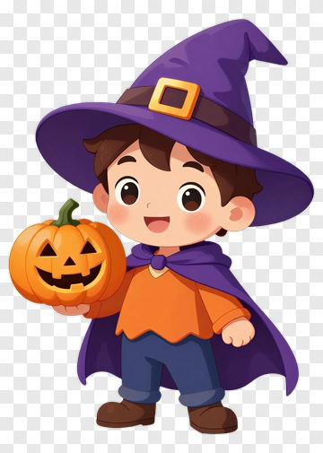 Cartoon Boy Holding A Halloween Pumpkin PNG