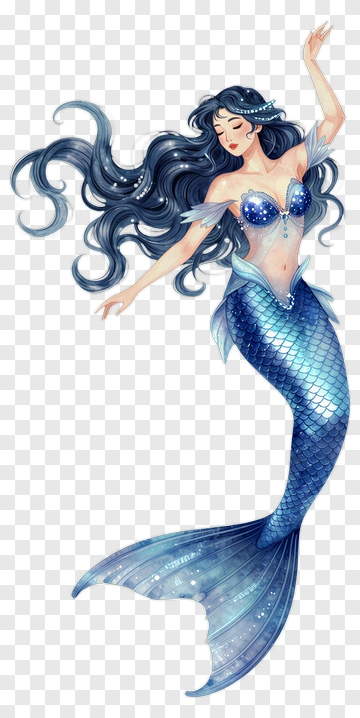 Mermaid With Long Flowing Hair PNG