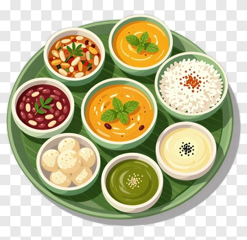 Colorful Indian Thali With Various Dishes PNG