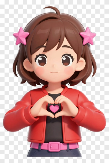 Cartoon Girl Making A Heart Gesture PNG