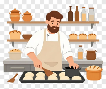 Baker Preparing Bread In A Kitchen PNG