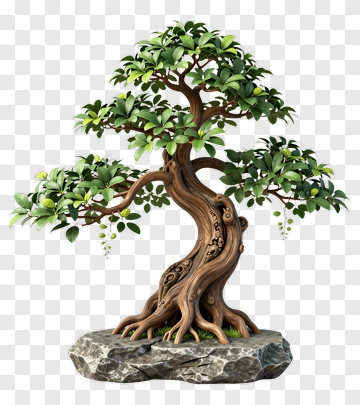 3D Bonsai Tree On A Stone Base PNG