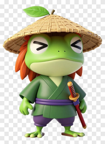 3D Samurai Frog Character PNG
