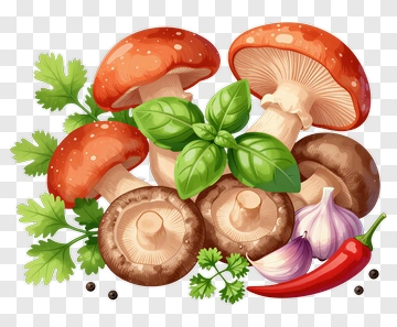 Mushroom Composition With Herbs And Garlic PNG
