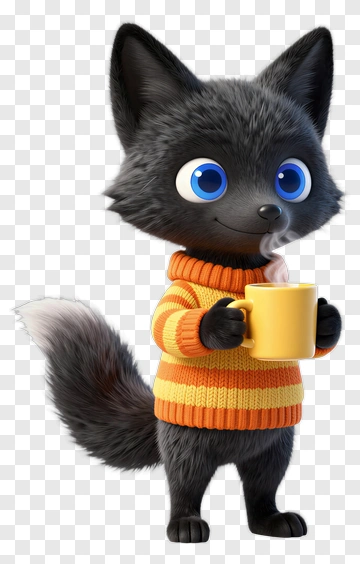 Cartoon Fox Holding A Yellow Mug PNG