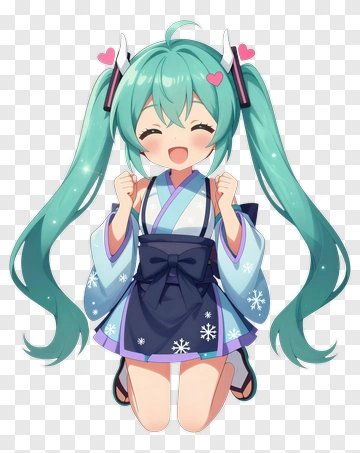 Happy Anime Character With Long Hair PNG