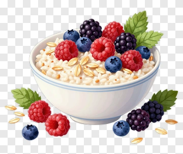 Bowl Of Oatmeal Topped With Berries PNG