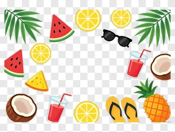 Colorful Summer Fruit And Drink Border PNG