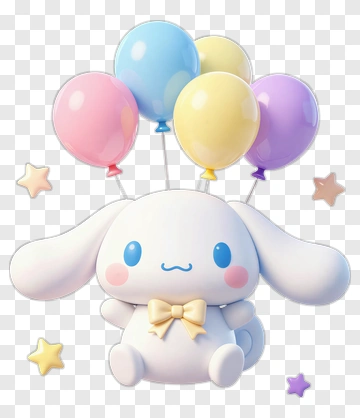 Cute Bunny Holding Colorful Balloons PNG
