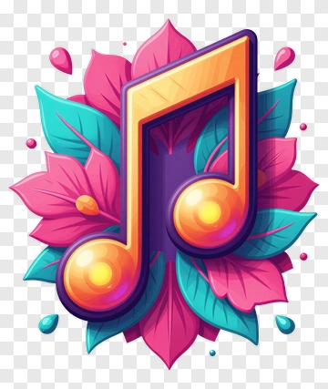 Colorful Music Note Surrounded By Flowers PNG