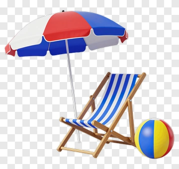 Beach Chair With Umbrella And Beach Ball PNG