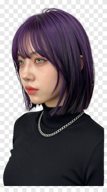 Woman With Purple Hair And Chain Necklace PNG