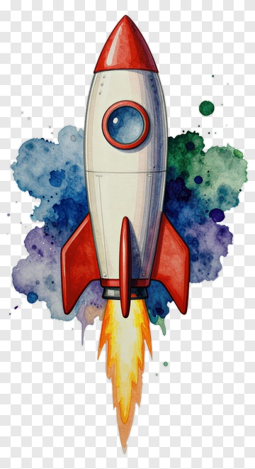 Rocket Launching With Colorful Splash Background PNG