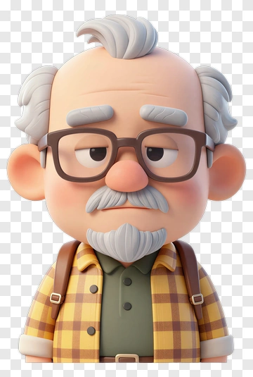 3D Cartoon Grandfather With Glasses PNG
