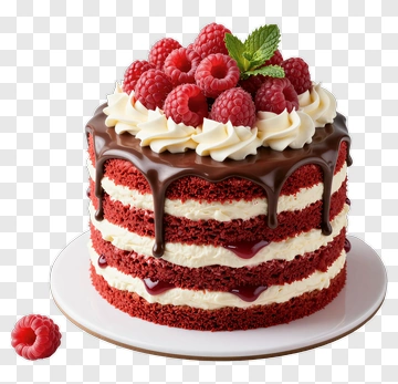 Red Velvet Cake With Raspberries And Chocolate Ganache PNG