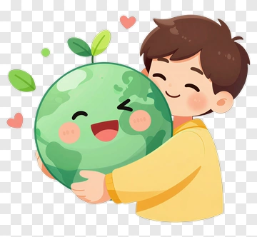 Cartoon Boy Hugging A Happy Earth PNG