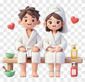 Cartoon Couple In Bathrobes At A Spa PNG
