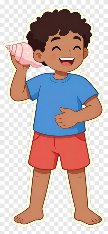 Cartoon Boy Holding A Shell PNG