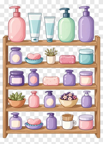 Colorful Shelves Of Beauty Products PNG