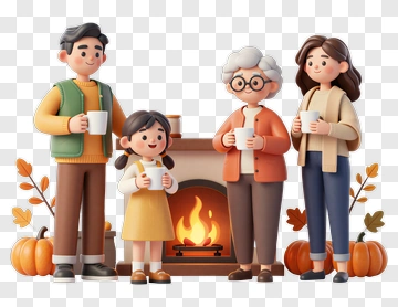 Family Enjoying Hot Drinks By The Fireplace PNG