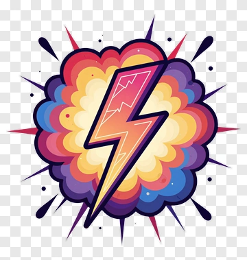 Colorful Lightning Bolt In A Burst Design PNG