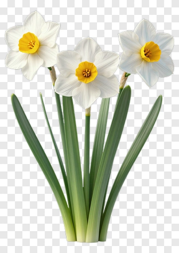 Daffodil Flowers With White Petals And Yellow Centers PNG