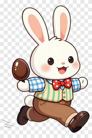 Cartoon Bunny Holding A Chocolate Egg PNG