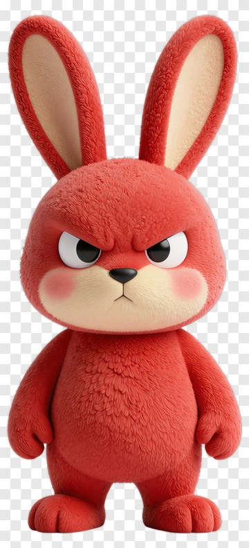 3D Cartoon Angry Red Bunny PNG