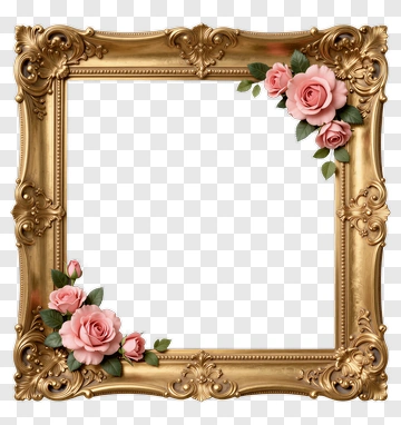 Ornate Gold Frame With Pink Roses PNG