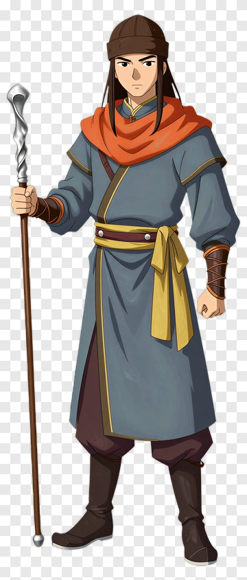 Anime Character Holding A Staff PNG