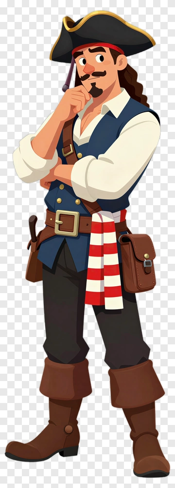 Cartoon Pirate Thinking PNG