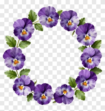 Flower Wreath With Purple Pansies PNG