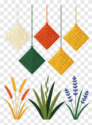 Decorative Hanging Ornaments With Wheat And Grass PNG