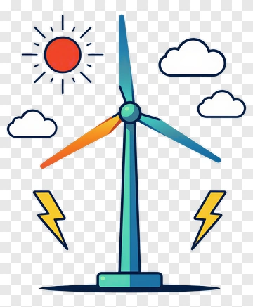 Colorful Wind Turbine With Sun And Clouds PNG