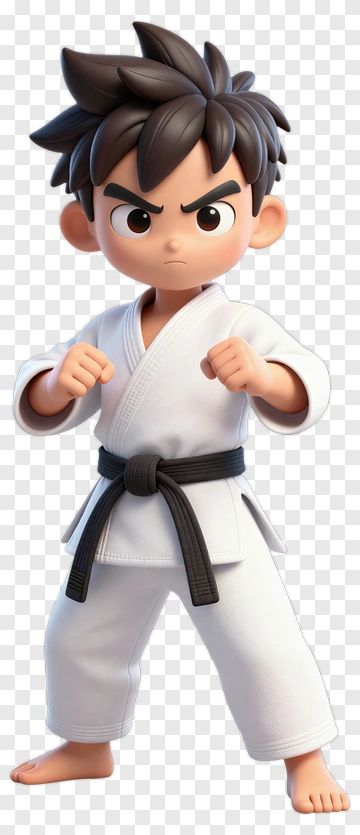 Cartoon Karate Kid In A Fighting Stance PNG