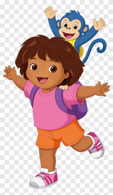 Happy Girl With Monkey Backpack PNG